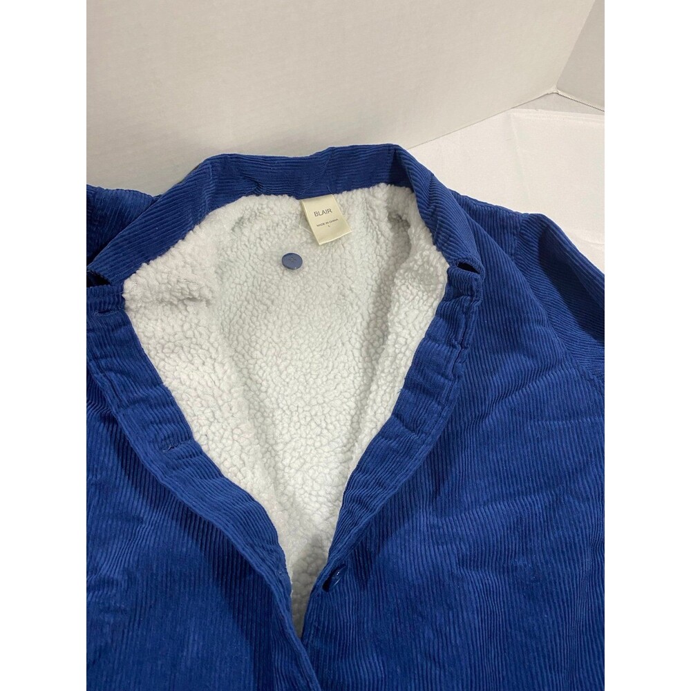 Blair Womens Corduroy Coat Sz L Sherpa Lined Button Front Blue Cotton NWT